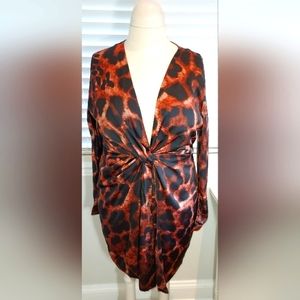 Fashion Nova Rust Combo Whole Lotta Class Leopard Satin Mini Dress NWT